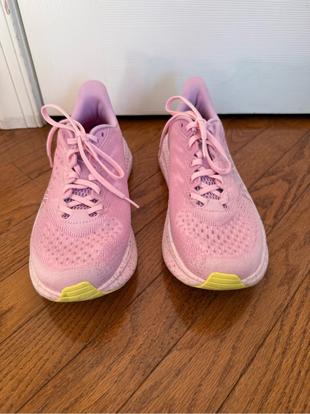 Hoka Women's Mach 6 Pink Running Shoes with Yellow Toe Accents